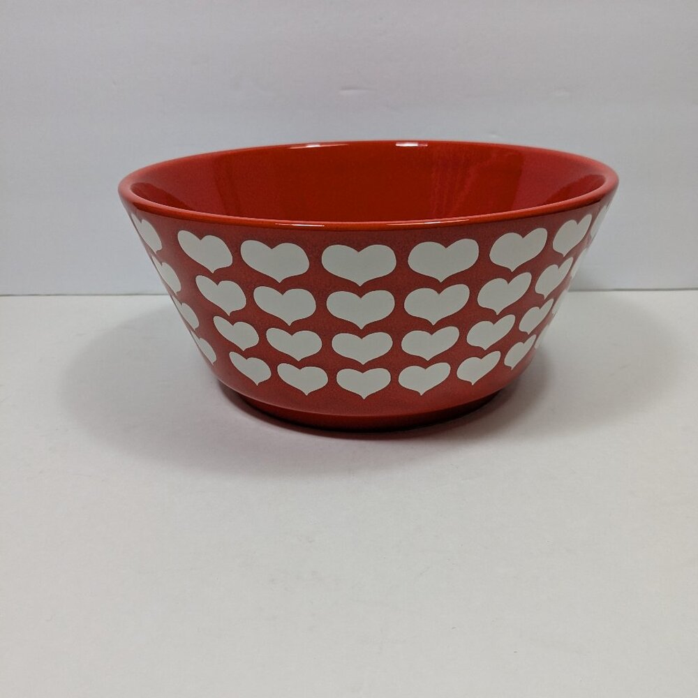 Waechtersbach Red White Ceramic Heart Serving Bowl Large 3 Rows Hearts Vintage